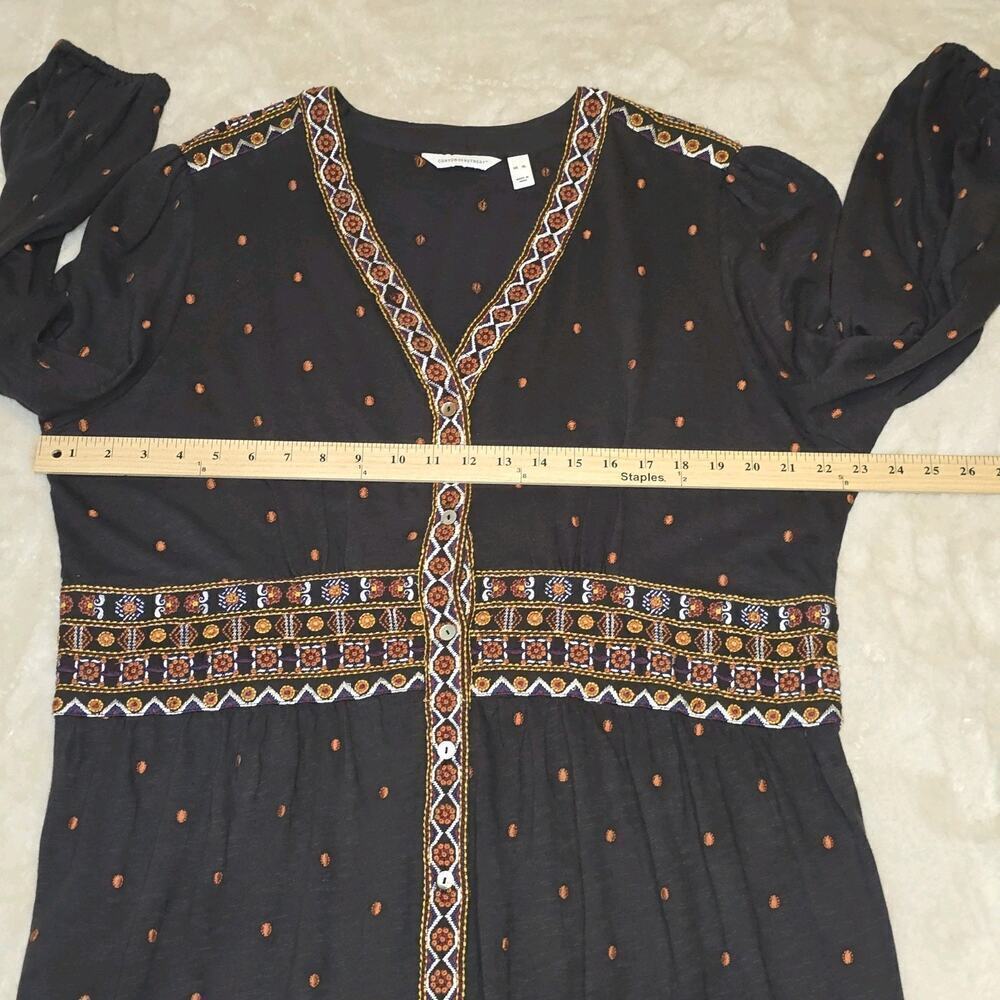 Canyon Retreat Boho Embroidered Midi Dress XL Black Orange Geometric Festival - Picture 11 of 16